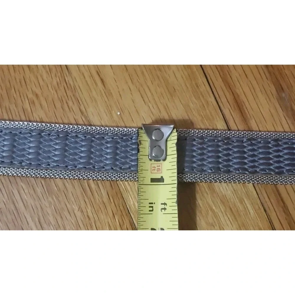 Vintage BB Simon Women Gray Leather Belt‎ Silver Mesh Edging Size 30